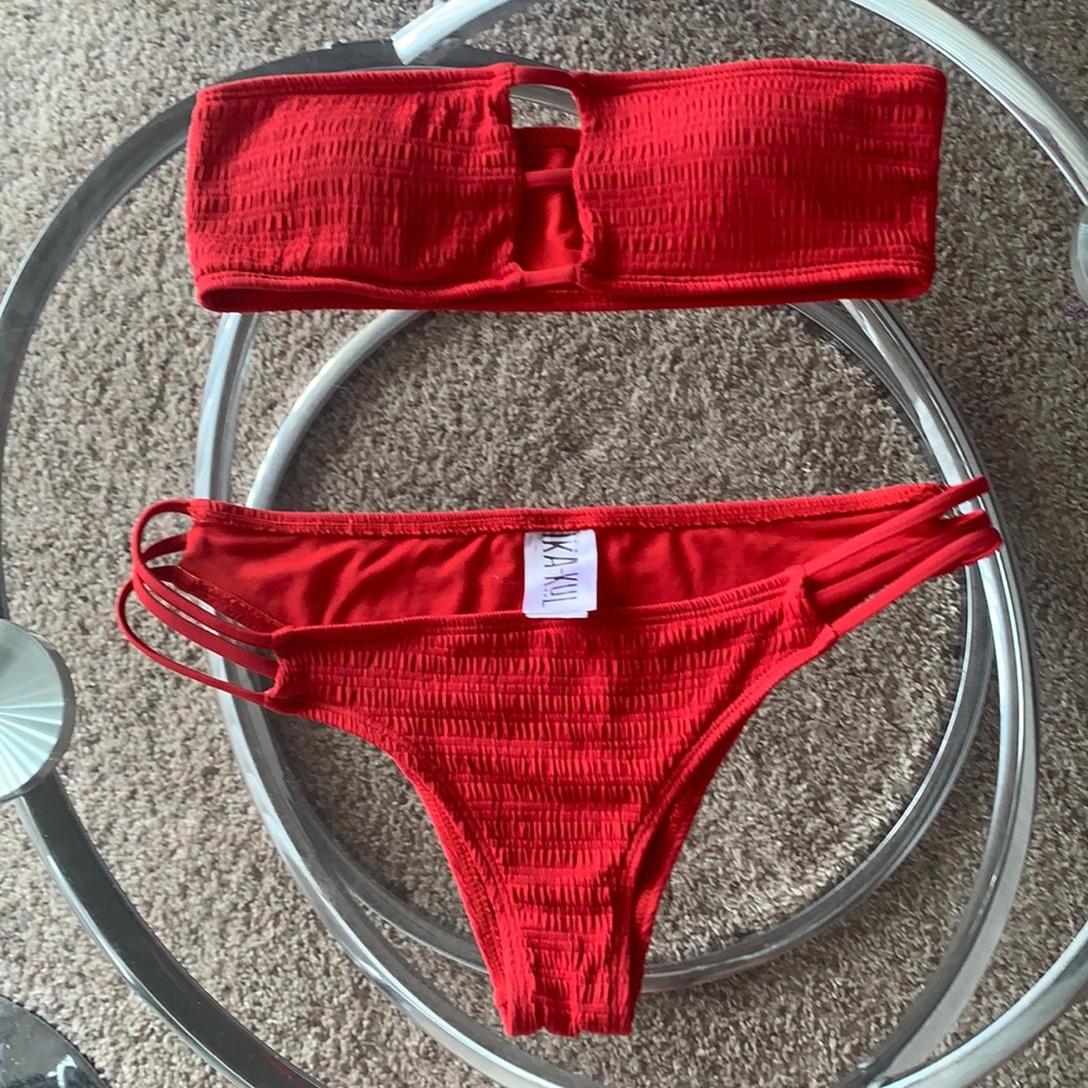 Red Ika-Kul Bandeau Top Bikini Size Small